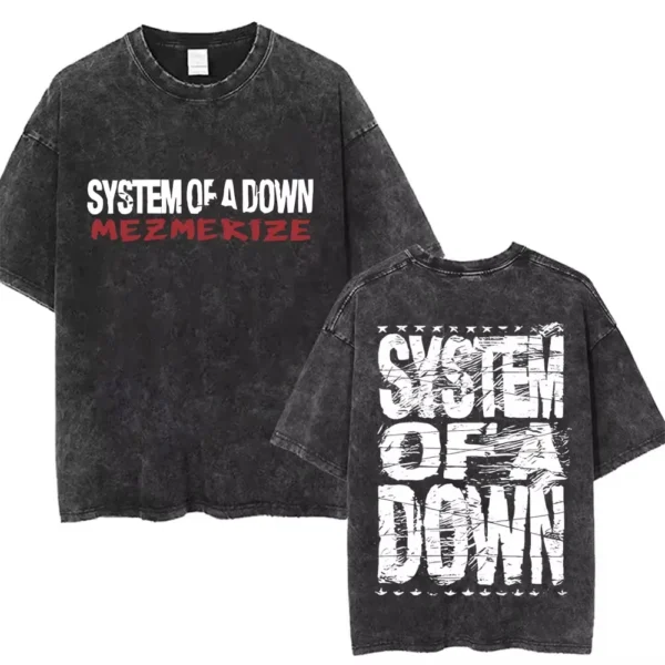 T-shirts délavés à l'effigie de l'album « Toxicity » de System of a Down, style rock, oversize, vintage, alternatif, metal.