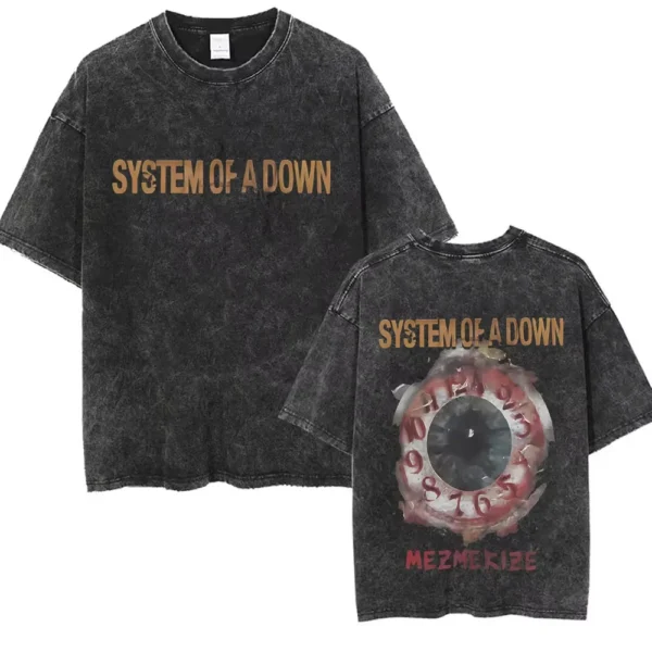 T-shirts délavés à l'effigie de l'album « Toxicity » de System of a Down, style rock, oversize, vintage, alternatif, metal.