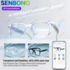 Lunettes connectées SENBONO pour hommes et femmes : appels Bluetooth, traduction IA, contrôle de la musique, réglage du volume, protection contre la lumière bleue.