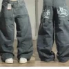 Jeans baggy délavés à imprimé lettres streetwear vintage pour femmes, style Y2K Harajuku hip-hop gothique, pantalon taille haute à jambes larges