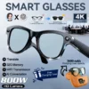 Lunettes intelligentes pour hommes avec caméra 4K HD 800 W, batterie externe 3600 mAh, traduction multilingue (plus de 100 langues), enregistrement vidéo, lecteur de musique et fonction appel.