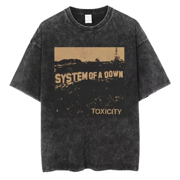 T-shirts délavés à l'effigie de l'album « Toxicity » de System of a Down, style rock, oversize, vintage, alternatif, metal.