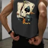 Men's Summer Leisure Sports Fitness Loose Dice and Poker Printed Comfortable Breathable Round Neck Sleeveless Tank Top