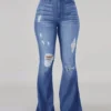 S6f82ead3aac5444395a4b9dede0367f84.webp Jeans évasés bleus déchirés pour femmes, printemps-automne, pantalons en denim stretch noir, pantalons décontractés et élégants.