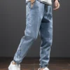 Jeans cargo noir et bleu printemps été homme streetwear pantalon de jogging en denim pantalon harem ample grande taille