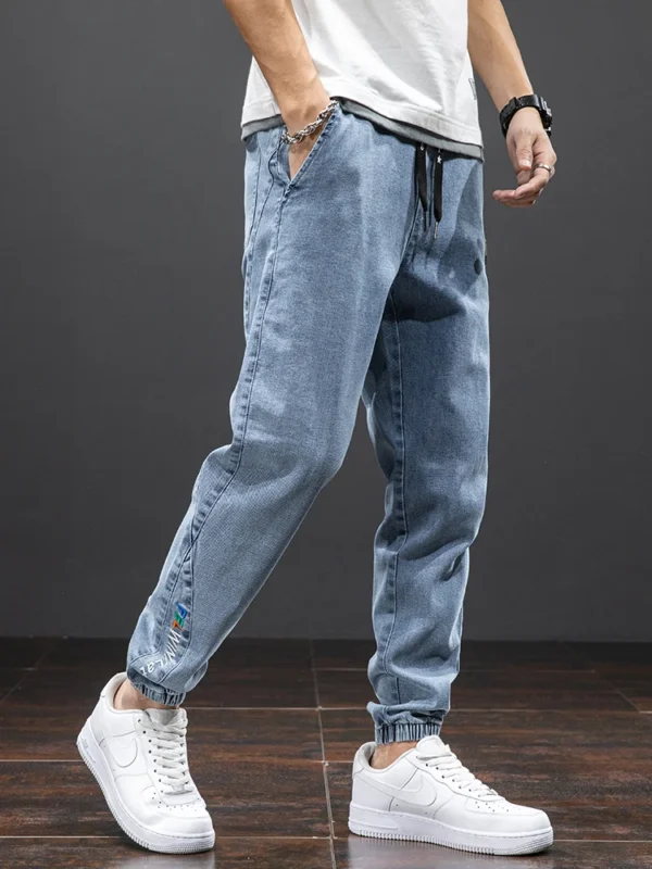 Jeans cargo noir et bleu printemps été homme streetwear pantalon de jogging en denim pantalon harem ample grande taille