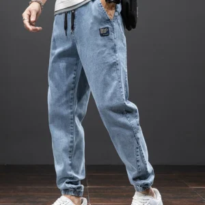 Jeans cargo noir et bleu printemps été homme streetwear pantalon de jogging en denim pantalon harem ample grande taille