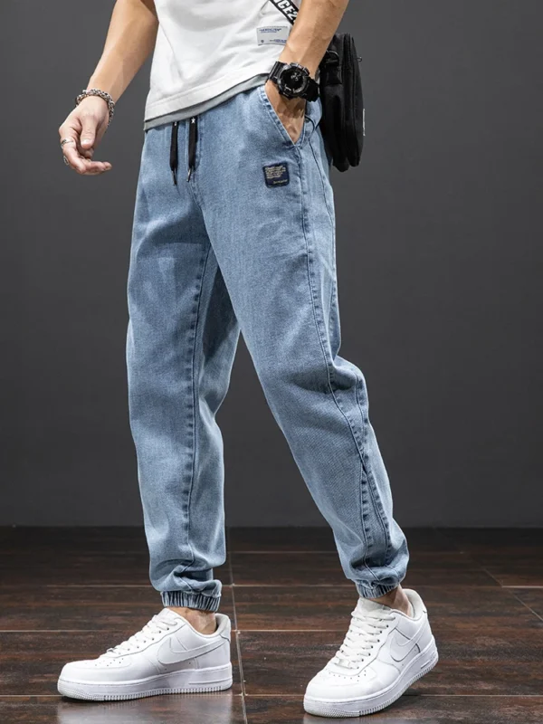 Jeans cargo noir et bleu printemps été homme streetwear pantalon de jogging en denim pantalon harem ample grande taille