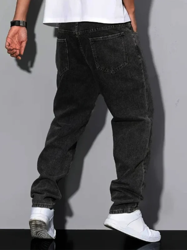 Jean droit noir et gris pour homme, style vintage coréen streetwear Y2K hip-hop décontracté, pantalon en denim gris foncé à jambes larges pour le quotidien