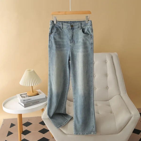 Jean taille haute à jambes droites pour femme, nouveauté automne grandes tailles, coupe ample, extensible, décontracté, simple, fendu, pantalon long.