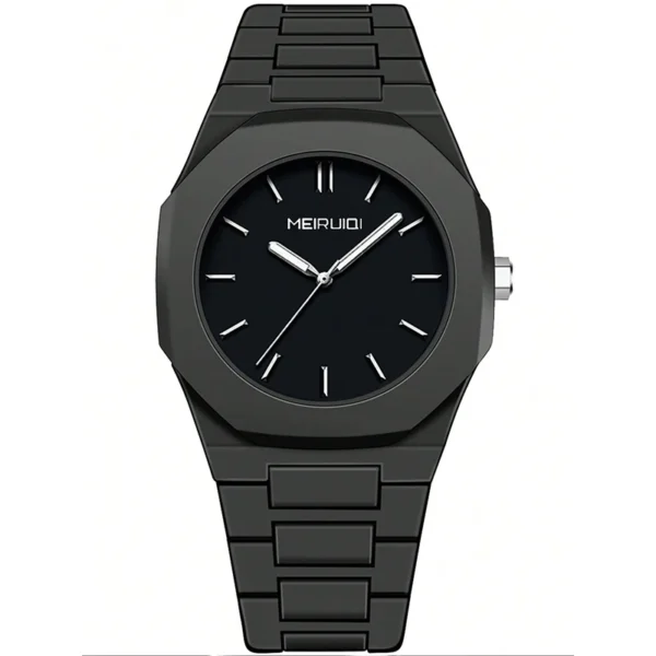 Montre à quartz pour homme, style minimaliste noir, aiguilles octogonales, à clous.