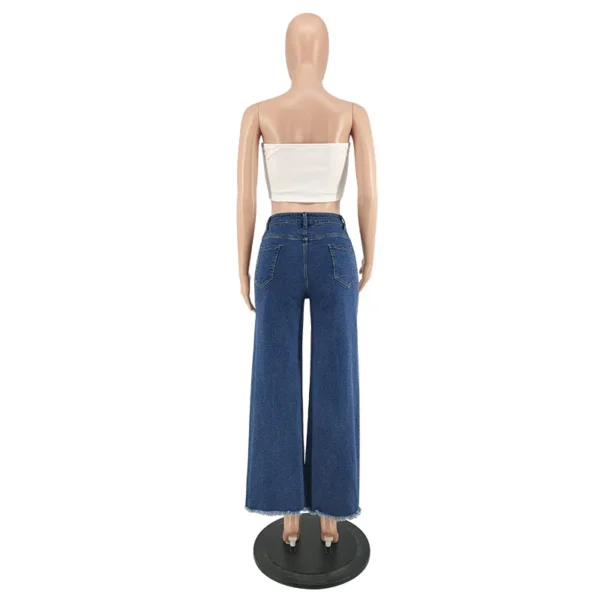 Jean Benuynffy rétro à broderie papillon et ourlet à franges, style streetwear femme, coupe ample, taille haute, droit, jambes larges.