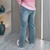 Jean taille haute à jambes droites pour femme, nouveauté automne grandes tailles, coupe ample, extensible, décontracté, simple, fendu, pantalon long.