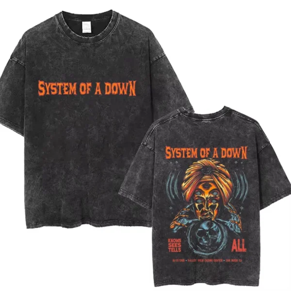 T-shirts délavés à l'effigie de l'album « Toxicity » de System of a Down, style rock, oversize, vintage, alternatif, metal.