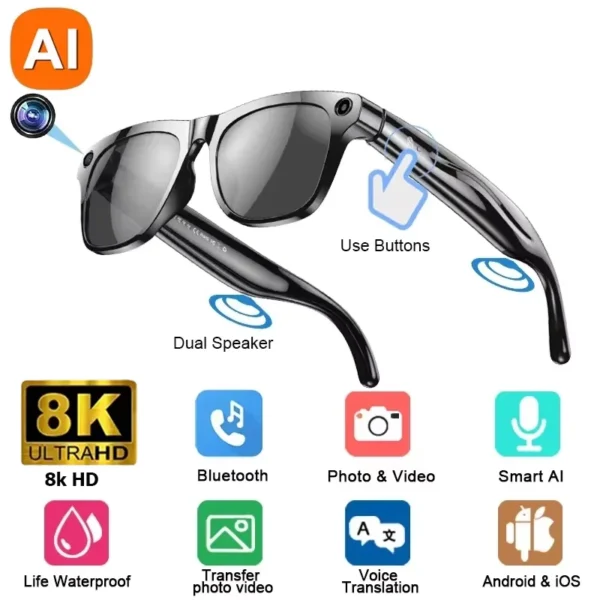 Lenovo 8KHD AI Camera Translation Glasses 1200MP Photochromic Smart Glasses Bluetooth Calling Photo Video ChatGPT Music for  Men