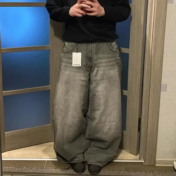 Jeans baggy délavés à imprimé lettres streetwear vintage pour femmes, style Y2K Harajuku hip-hop gothique, pantalon taille haute à jambes larges