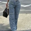 Jeans femme collection printemps-automne 2026, style rétro, multipoches, taille haute, streetwear, décontracté, coupe droite