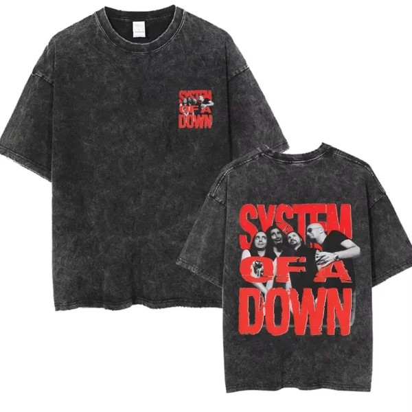 T-shirts délavés à l'effigie de l'album « Toxicity » de System of a Down, style rock, oversize, vintage, alternatif, metal.