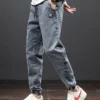 Jeans cargo noir et bleu printemps été homme streetwear pantalon de jogging en denim pantalon harem ample grande taille