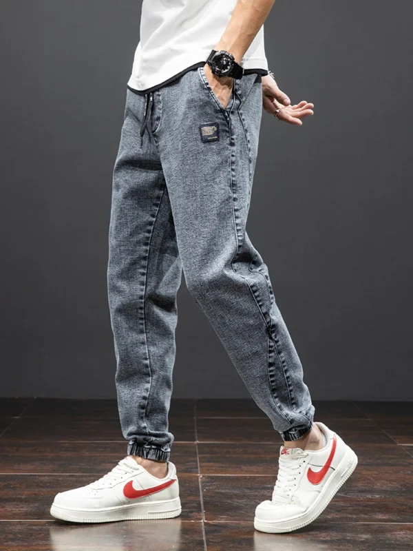 Jeans cargo noir et bleu printemps été homme streetwear pantalon de jogging en denim pantalon harem ample grande taille