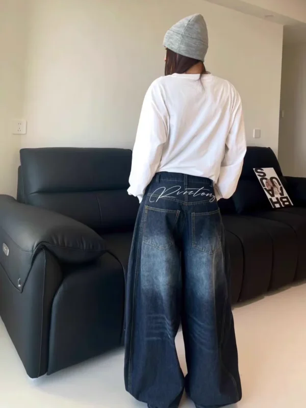 Jean ample et décontracté pour femme, style années 2000, bleu délavé, pantalon cargo vintage à jambes larges, pantalon oversize style années 2000