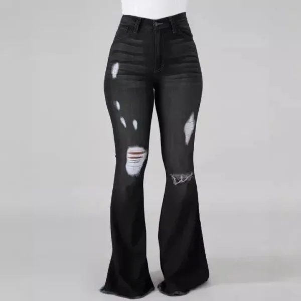 S85b288edc446486d8177b404b3e66e2eF.webp Jeans évasés bleus déchirés pour femmes, printemps-automne, pantalons en denim stretch noir, pantalons décontractés et élégants.