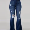 S87330a42ce35425d8eb54b73311ef132Y.webp Jeans évasés bleus déchirés pour femmes, printemps-automne, pantalons en denim stretch noir, pantalons décontractés et élégants.