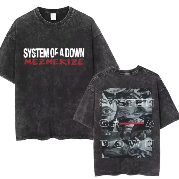 T-shirts délavés à l'effigie de l'album « Toxicity » de System of a Down, style rock, oversize, vintage, alternatif, metal.