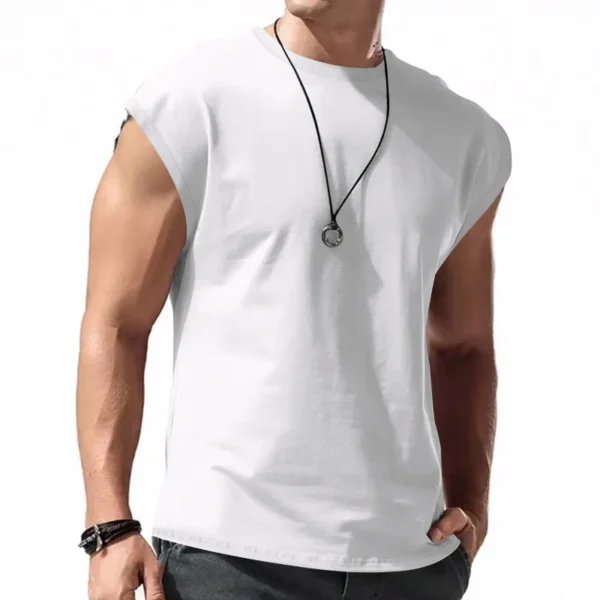 Independent station 24 cross-border men's summer new sleeveless t-shirt youth casual loose solid color thin shoulder t-shirt spo