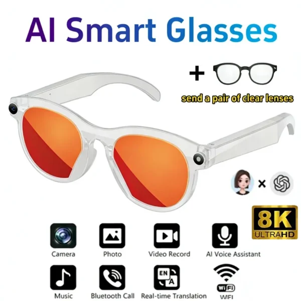 Lenovo 8KHD AI Camera Translation Glasses 1200MP Photochromic Smart Glasses Bluetooth Calling Photo Video ChatGPT Music for  Men
