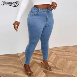Jean skinny délavé rétro grande taille Benuynffy pour femme, collection printemps-été 2025, style streetwear décontracté, longueur cheville.