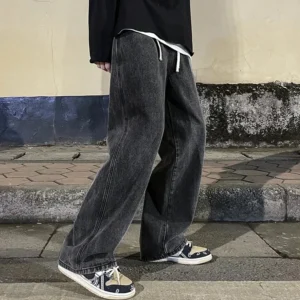 Jean drapé uni pour homme, coupe droite ample, style coréen vintage, tendance streetwear hip-hop Y2K, pantalon décontracté à jambes larges