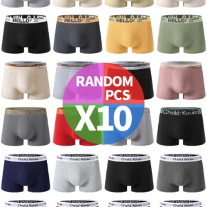 Lot de 10 sous-vêtements pour hommes (couleurs aléatoires), boxers unis tendance et très populaires, doux et antibactériens pour la peau.