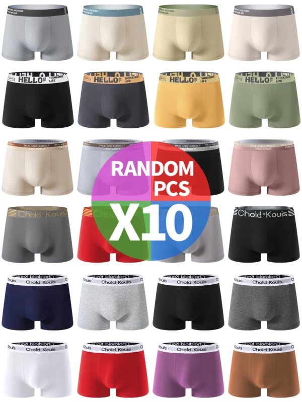 Lot de 10 sous-vêtements pour hommes (couleurs aléatoires), boxers unis tendance et très populaires, doux et antibactériens pour la peau.