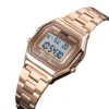 Montre-bracelet numérique de sport Skmei pour femme, étanche, avec bracelet en acier inoxydable de luxe, résistante aux chocs, chronographe LED et alarme.