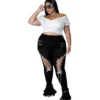 Jean évasé grande taille Wmstar pour femme, taille haute, à bretelles, avec franges et ourlet déchiré, en denim stretch, neuf.