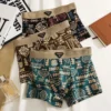 Boxer homme style ethnique rétro, slip confortable à imprimé vintage, sous-vêtement élastique, short taille mi-haute.