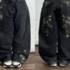 Jeans baggy délavés à imprimé lettres streetwear vintage pour femmes, style Y2K Harajuku hip-hop gothique, pantalon taille haute à jambes larges