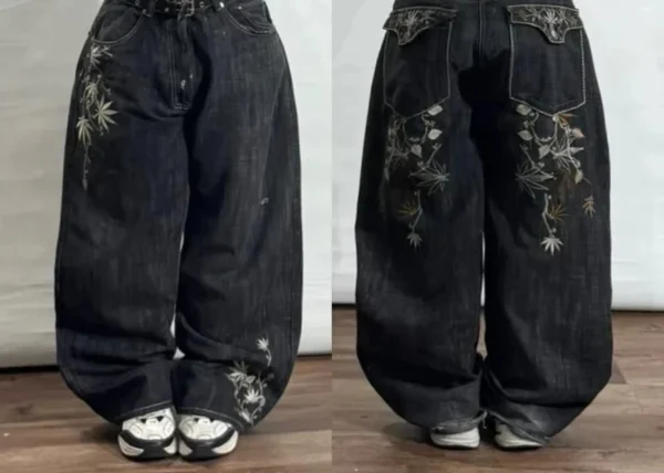 Jeans baggy délavés à imprimé lettres streetwear vintage pour femmes, style Y2K Harajuku hip-hop gothique, pantalon taille haute à jambes larges
