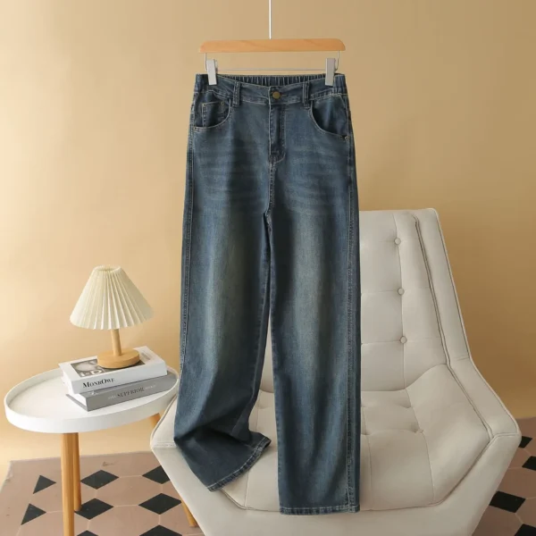 Jean taille haute à jambes droites pour femme, nouveauté automne grandes tailles, coupe ample, extensible, décontracté, simple, fendu, pantalon long.