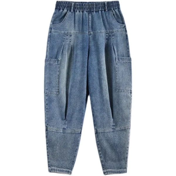 S971c9772a1014c7fa4b3c0fc20177073Y.webp Pantalon harem en jean oversize pour femme, taille élastique, jambes larges, délavé, coupe ample, style rétro streetwear