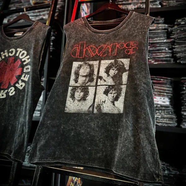 Débardeur de sport vintage en coton imprimé style rock américain, sans manches, pour homme, collection été 2025