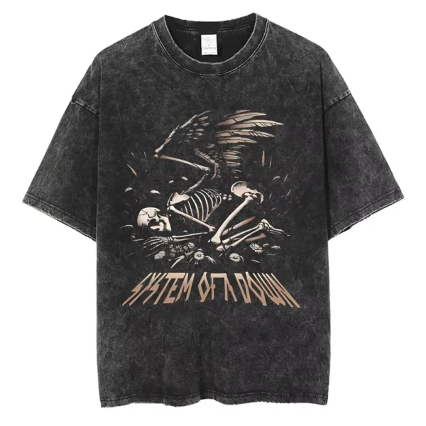 T-shirts délavés à l'effigie de l'album « Toxicity » de System of a Down, style rock, oversize, vintage, alternatif, metal.