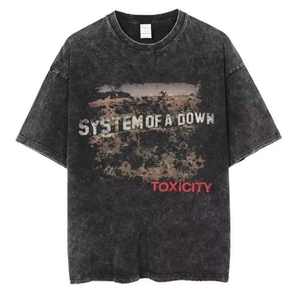 T-shirts délavés à l'effigie de l'album « Toxicity » de System of a Down, style rock, oversize, vintage, alternatif, metal.