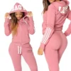 Ensemble de survêtement Weird Puss pour femme, 2 pièces, collection automne 2024 : veste fine zippée à cordon et legging assorti, style streetwear sportif.