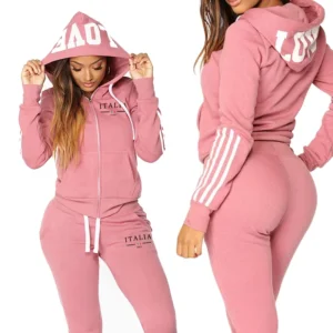 Ensemble de survêtement Weird Puss pour femme, 2 pièces, collection automne 2024 : veste fine zippée à cordon et legging assorti, style streetwear sportif.
