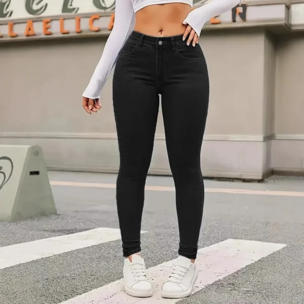 Jean skinny taille haute stretch pour femme, effet push-up, pantalon slim long uni