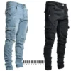 Jean cargo homme neuf, couleur unie, multipoches, taille mi-haute, grandes tailles, coupe décontractée, idéal au quotidien.