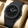Montre à quartz pour homme, style minimaliste noir, aiguilles octogonales, à clous.