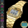 Montre-bracelet numérique de sport Skmei pour femme, étanche, avec bracelet en acier inoxydable de luxe, résistante aux chocs, chronographe LED et alarme.